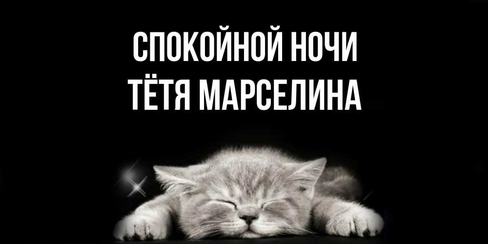 Открытка на каждый день с именем, Тётя-Марселина Спокойной ночи спящий котик Прикольная открытка с пожеланием онлайн скачать бесплатно 