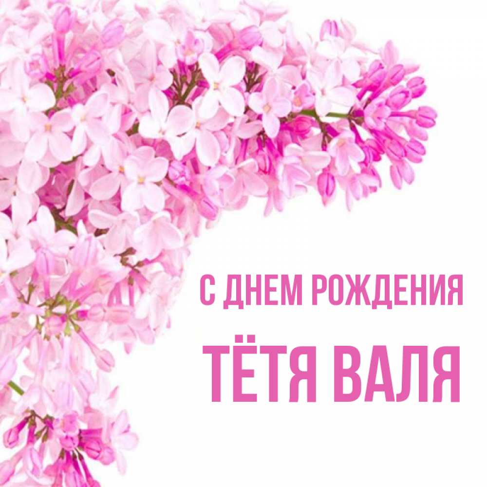Открытка на каждый день с именем, Тётя-Валя С днем рождения Сирень на белом фоне Прикольная открытка с пожеланием онлайн скачать бесплатно 