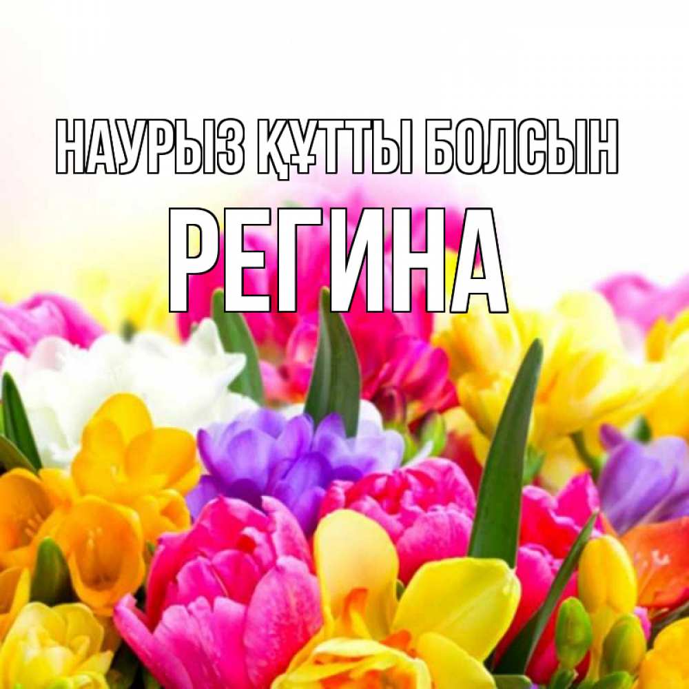 Открытка на каждый день с именем, Регина Наурыз құтты болсын тюльпаны Прикольная открытка с пожеланием онлайн скачать бесплатно 