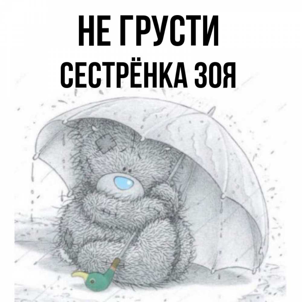 Открытка на каждый день с именем, Сестрёнка-Зоя Не грусти спасите мишку Тедди Прикольная открытка с пожеланием онлайн скачать бесплатно 