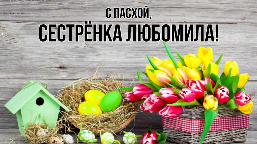 Открытка на каждый день с именем, Сестрёнка-Любомила С пасхой пасха Прикольная открытка с пожеланием онлайн скачать бесплатно 