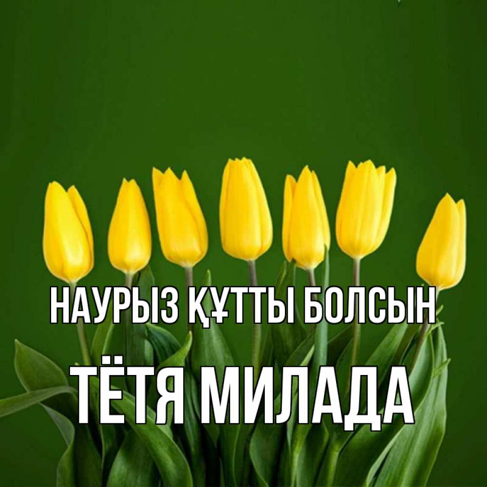 Открытка на каждый день с именем, Тётя-Милада Наурыз құтты болсын желтого цвета 3 Прикольная открытка с пожеланием онлайн скачать бесплатно 