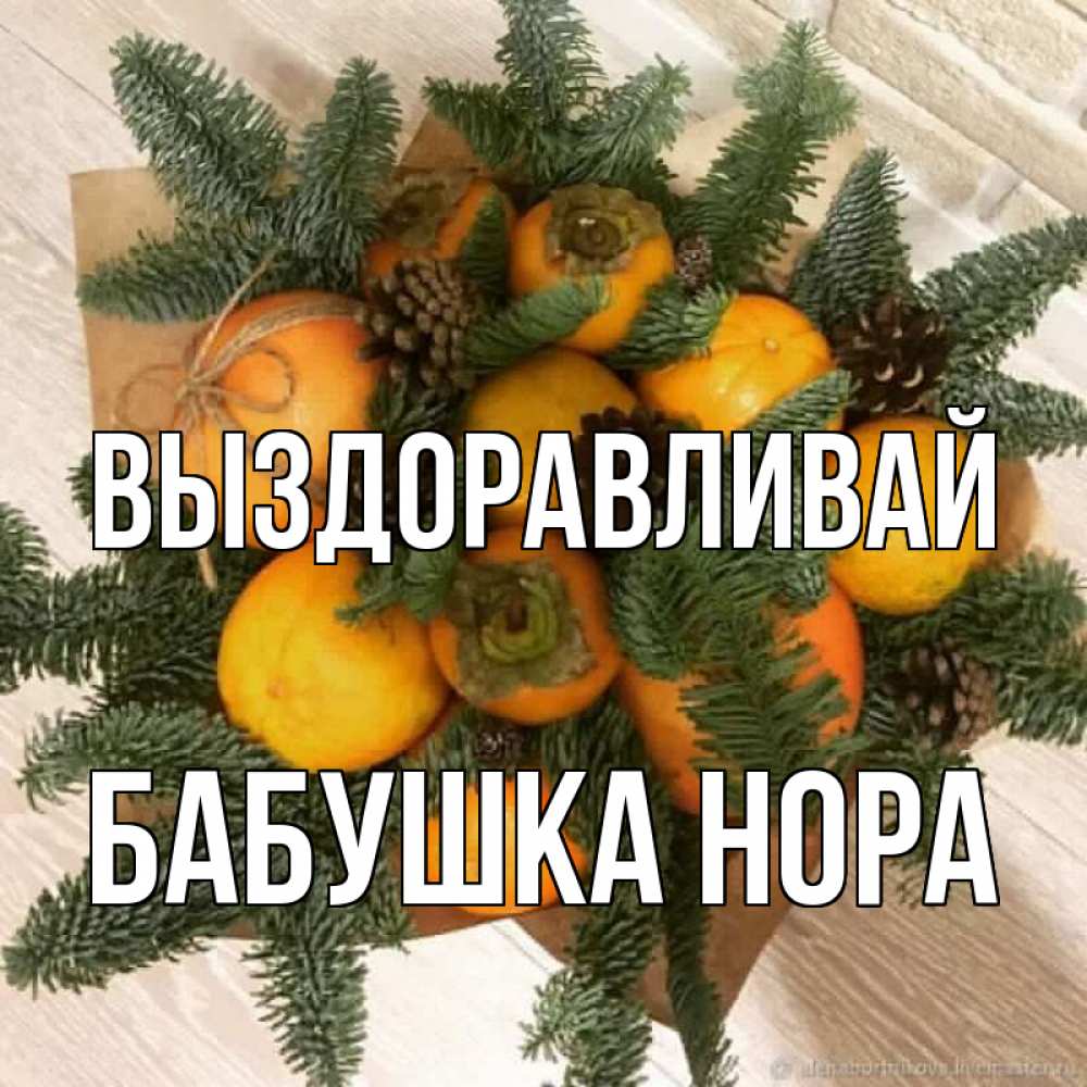 Открытка на каждый день с именем, Бабушка-Нора Выздоравливай апельсины и хурьма Прикольная открытка с пожеланием онлайн скачать бесплатно 