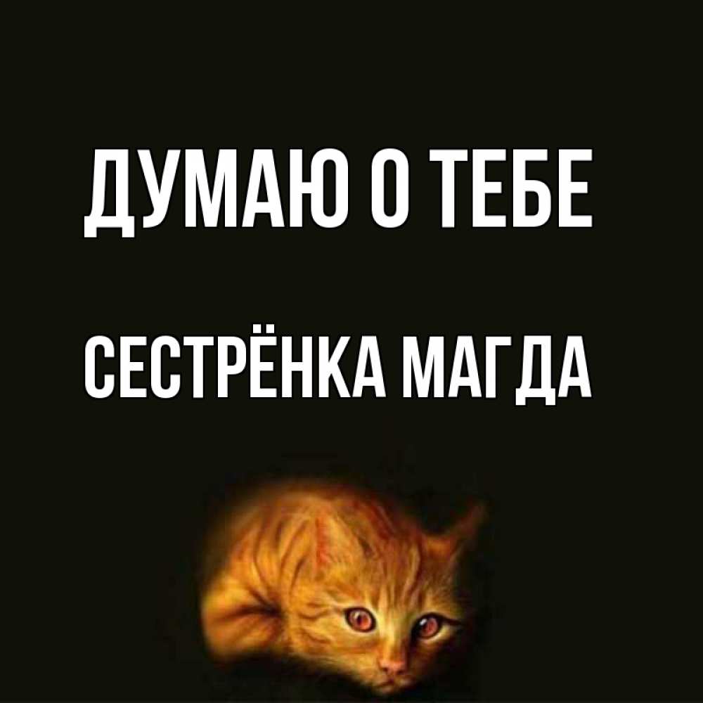 Открытка на каждый день с именем, Сестрёнка-Магда Думаю о тебе рыжий Прикольная открытка с пожеланием онлайн скачать бесплатно 