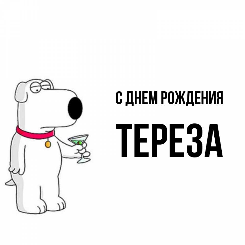 Открытка на каждый день с именем, Тереза С днем рождения песик с оливками Прикольная открытка с пожеланием онлайн скачать бесплатно 