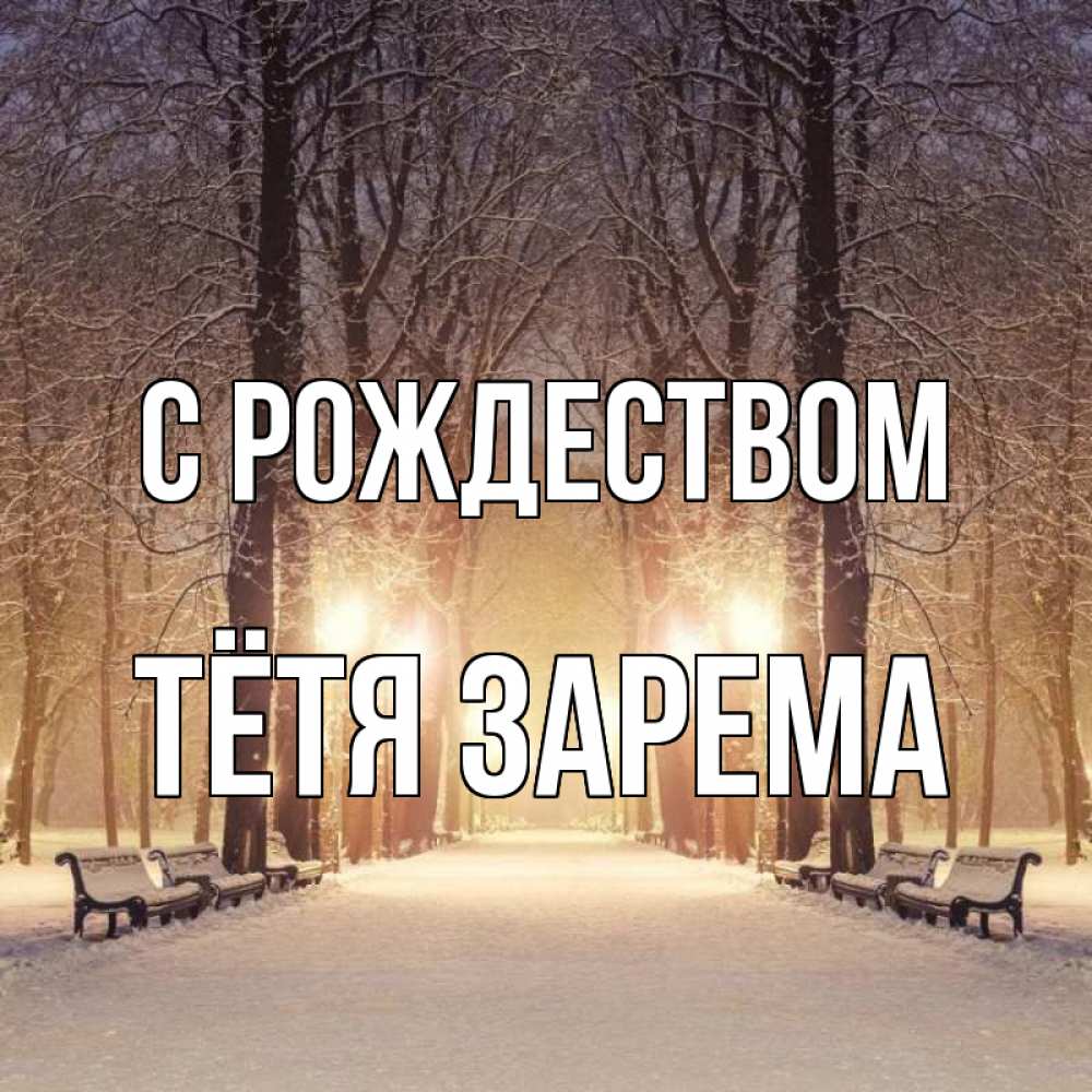 Открытка на каждый день с именем, Тётя-Зарема С рождеством зима, парк, фонарь, лес Прикольная открытка с пожеланием онлайн скачать бесплатно 