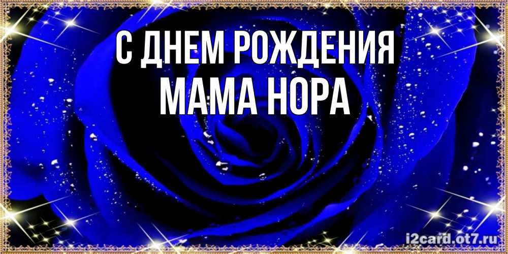 Открытка на каждый день с именем, Мама-Нора С днем рождения голубые цветы в росе Прикольная открытка с пожеланием онлайн скачать бесплатно 