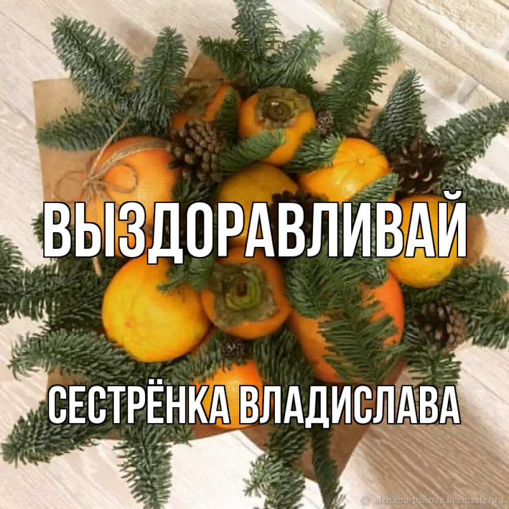 Открытка на каждый день с именем, Сестрёнка-Владислава Выздоравливай апельсины и хурьма Прикольная открытка с пожеланием онлайн скачать бесплатно 