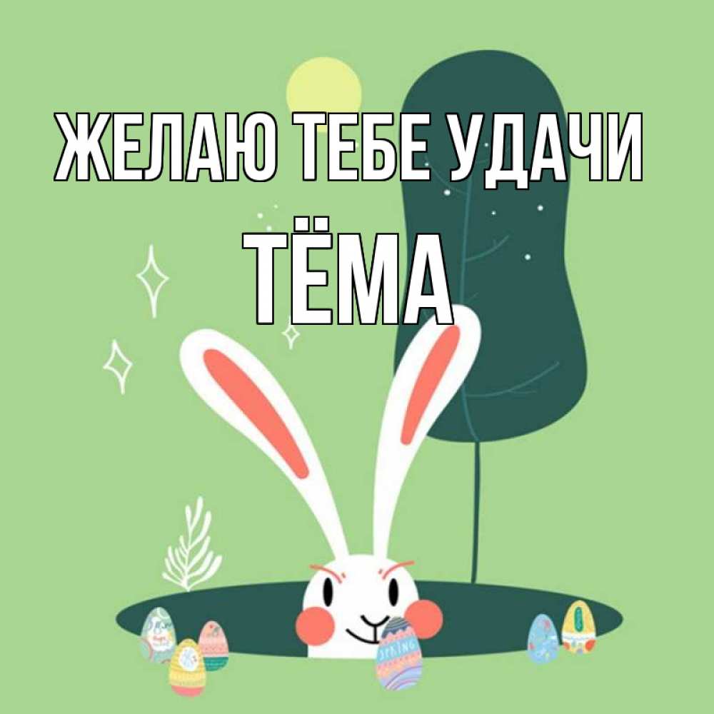 Открытка на каждый день с именем, Тёма Желаю тебе удачи заяц Прикольная открытка с пожеланием онлайн скачать бесплатно 