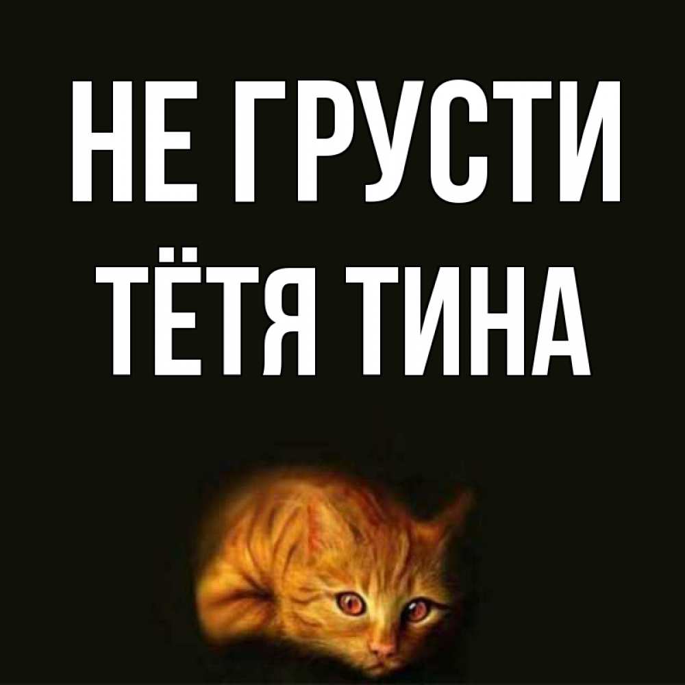 Открытка на каждый день с именем, Тётя-Тина Не грусти лежащий кот в темноте Прикольная открытка с пожеланием онлайн скачать бесплатно 
