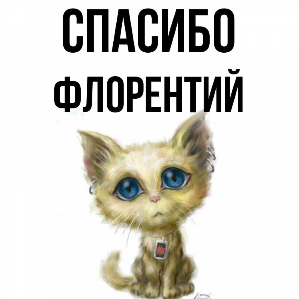 Открытка на каждый день с именем, Флорентий Спасибо рисованный кот благодарит вас Прикольная открытка с пожеланием онлайн скачать бесплатно 
