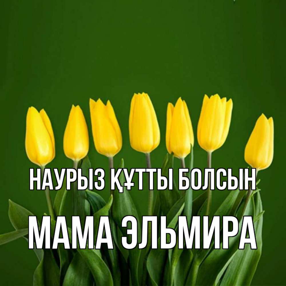 Открытка на каждый день с именем, Мама-Эльмира Наурыз құтты болсын желтого цвета 3 Прикольная открытка с пожеланием онлайн скачать бесплатно 