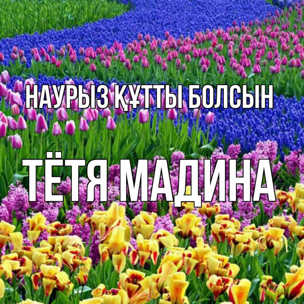 Открытка на каждый день с именем, Тётя-Мадина Наурыз құтты болсын цветы Прикольная открытка с пожеланием онлайн скачать бесплатно 