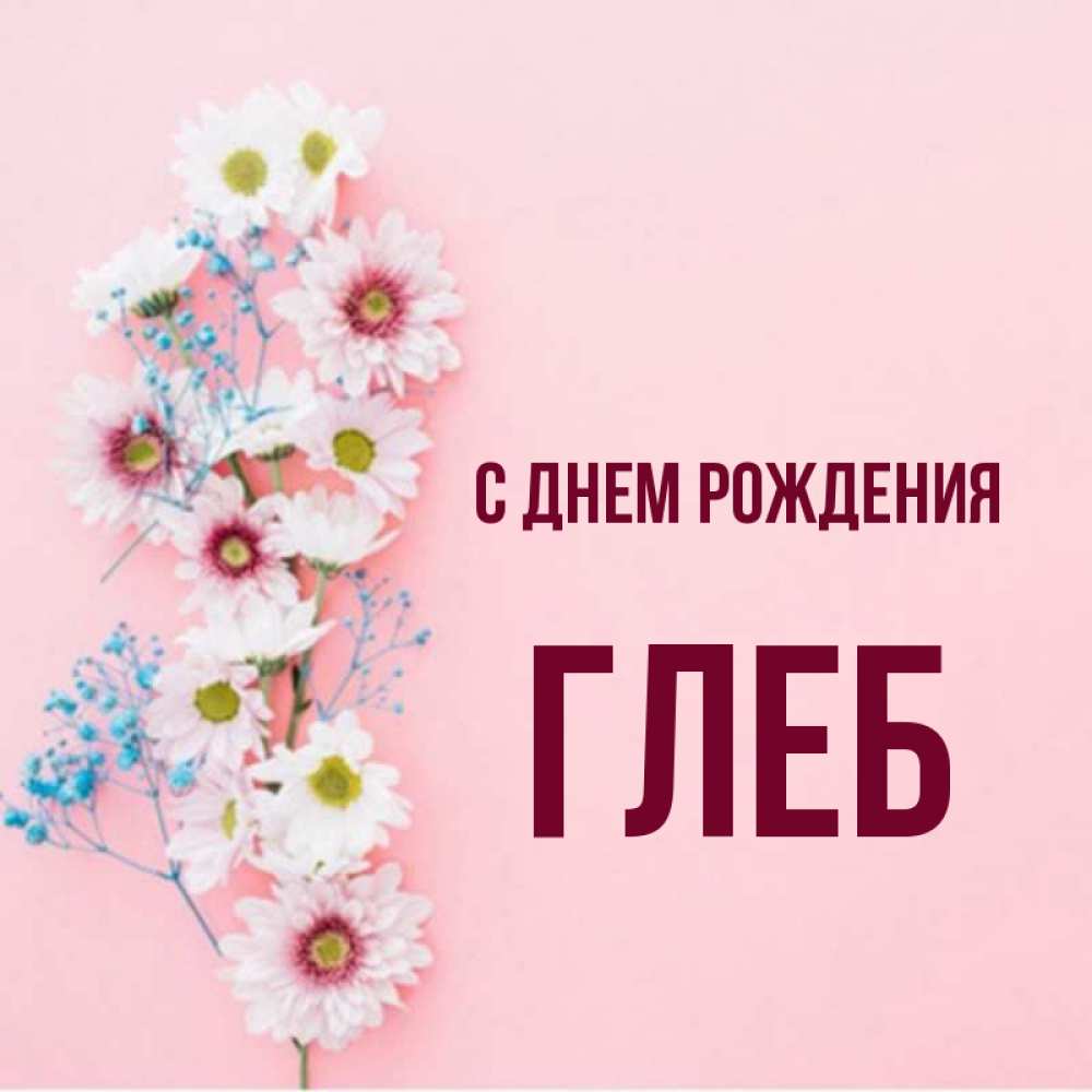 Открытка на каждый день с именем, Глеб С днем рождения Родная моя с днем рождения тебя картинка с цветами белыми и голубыми Прикольная открытка с пожеланием онлайн скачать бесплатно 