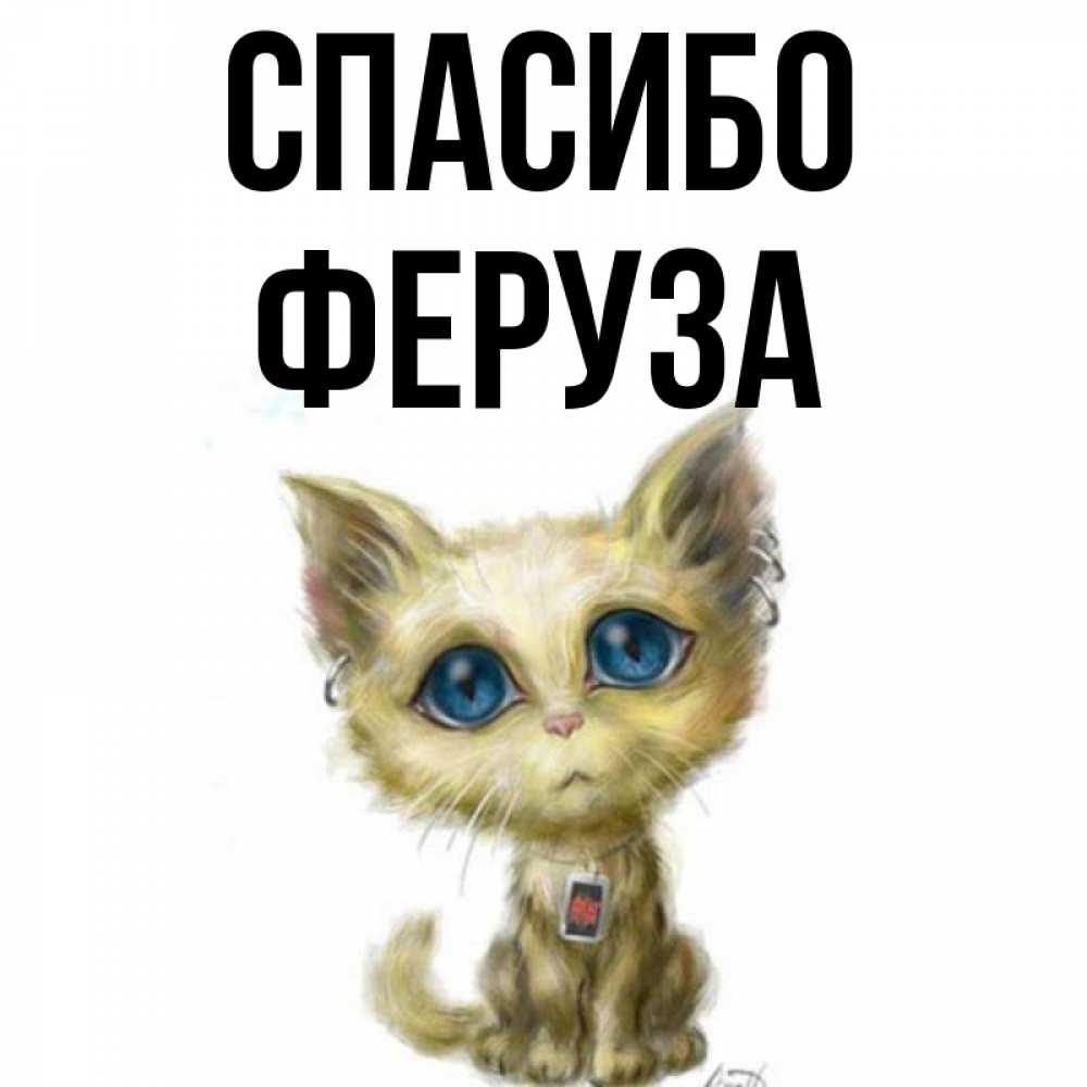 Открытка на каждый день с именем, Феруза Спасибо рисованный кот благодарит вас Прикольная открытка с пожеланием онлайн скачать бесплатно 