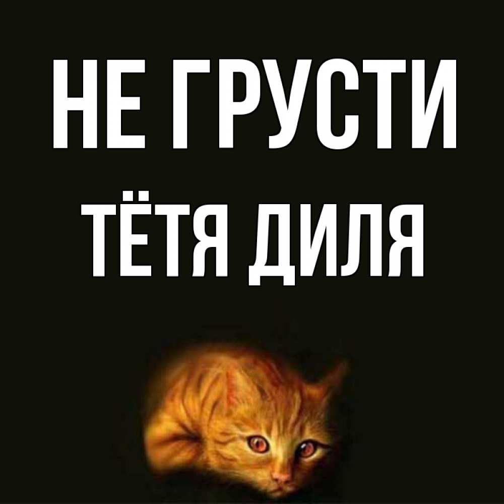 Открытка на каждый день с именем, Тётя-Диля Не грусти лежащий кот в темноте Прикольная открытка с пожеланием онлайн скачать бесплатно 