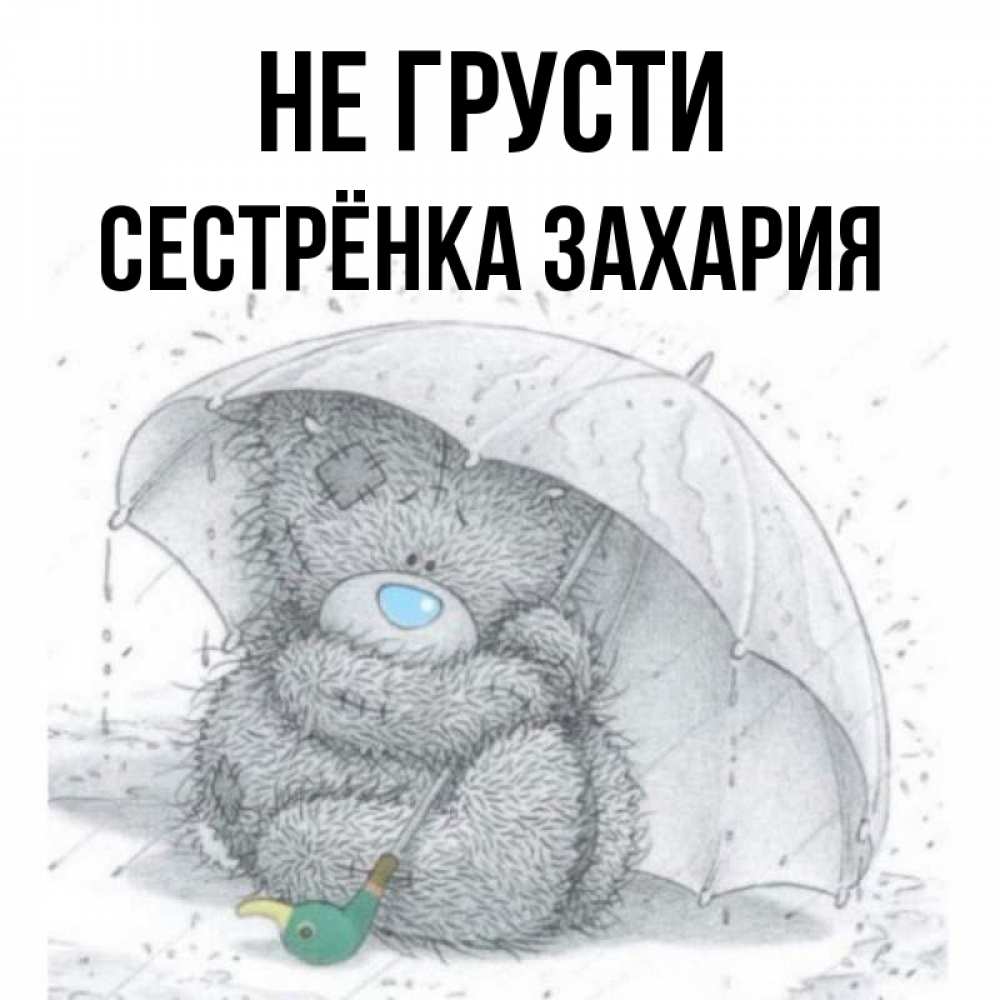 Открытка на каждый день с именем, Сестрёнка-Захария Не грусти спасите мишку Тедди Прикольная открытка с пожеланием онлайн скачать бесплатно 