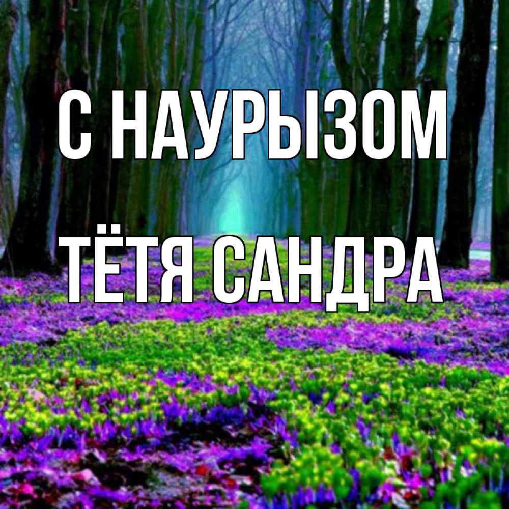 Открытка на каждый день с именем, Тётя-Сандра С наурызом фиолетовые цветы в лесу 1 Прикольная открытка с пожеланием онлайн скачать бесплатно 