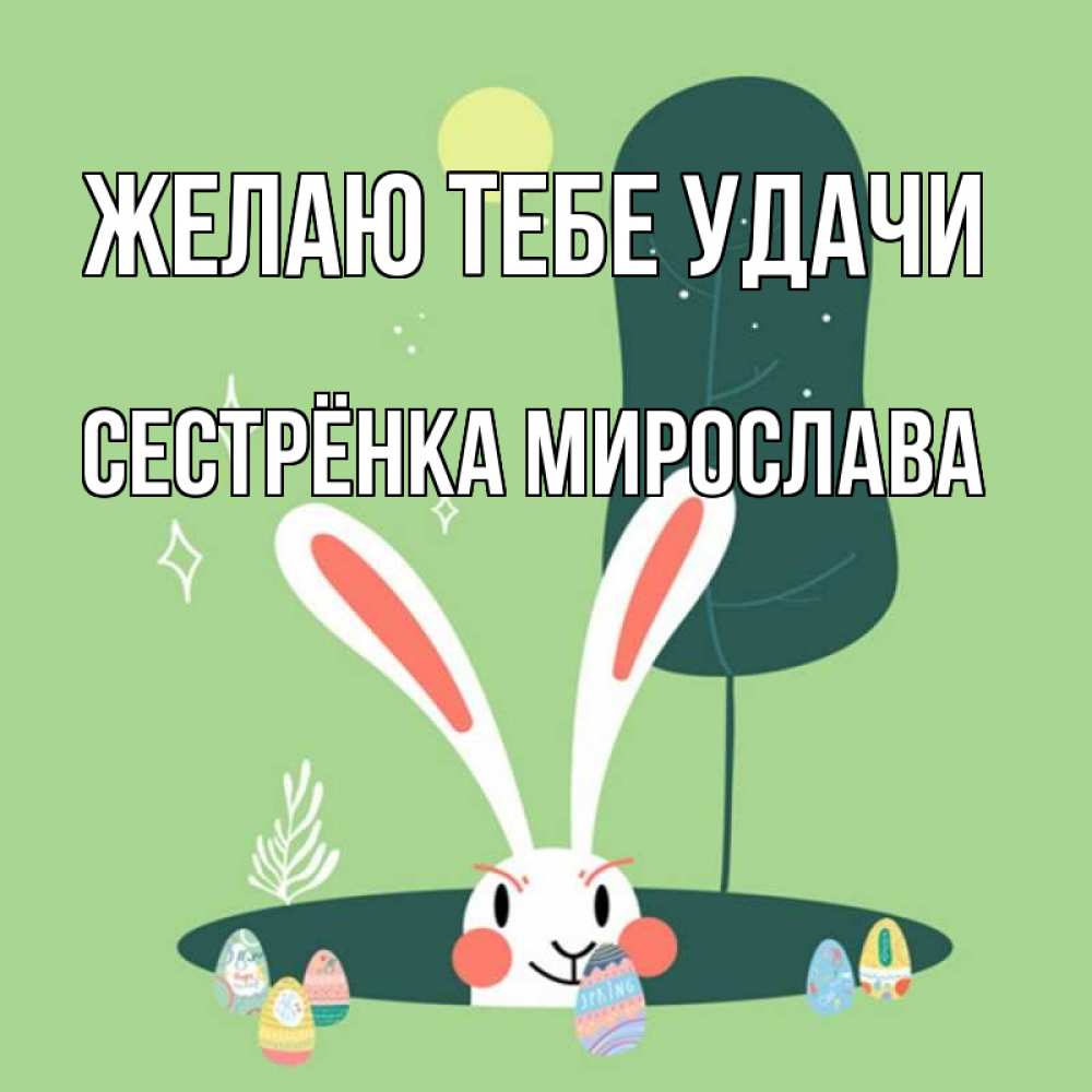 Открытка на каждый день с именем, Сестрёнка-Мирослава Желаю тебе удачи заяц Прикольная открытка с пожеланием онлайн скачать бесплатно 