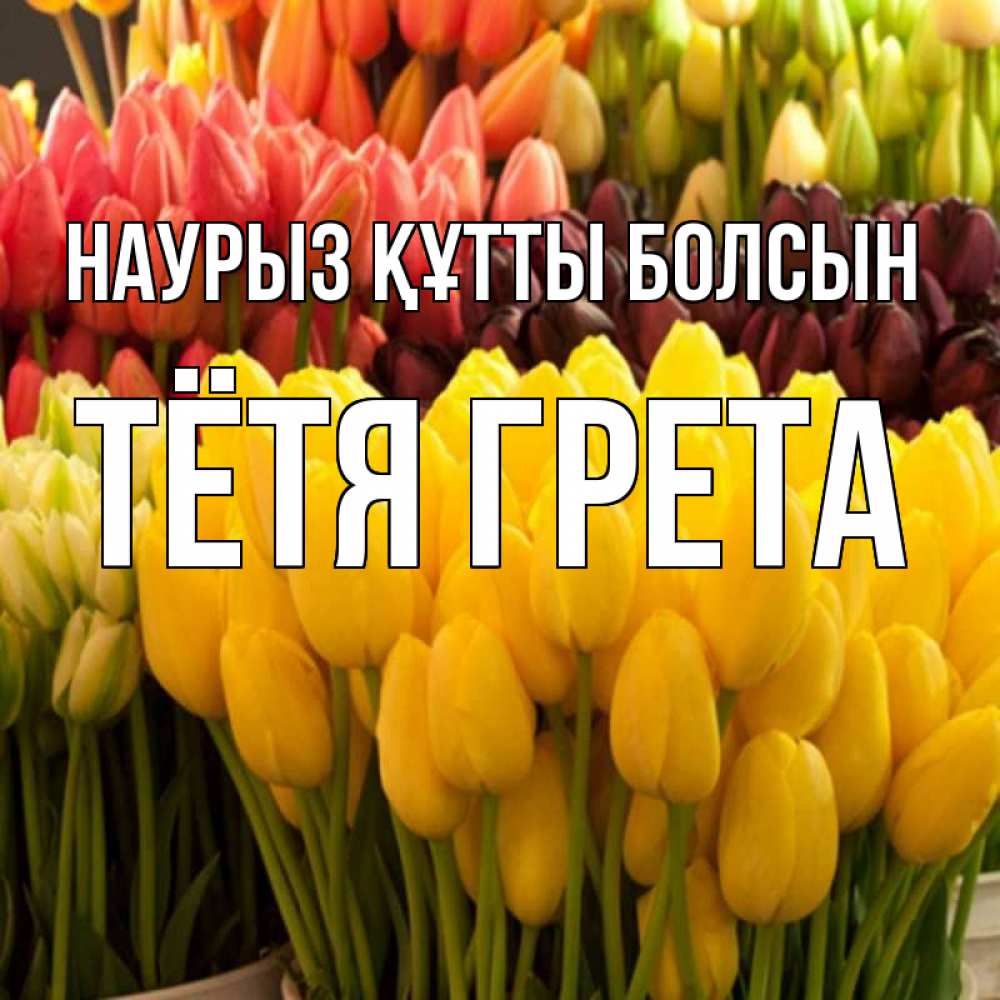 Открытка на каждый день с именем, Тётя-Грета Наурыз құтты болсын цветы Прикольная открытка с пожеланием онлайн скачать бесплатно 