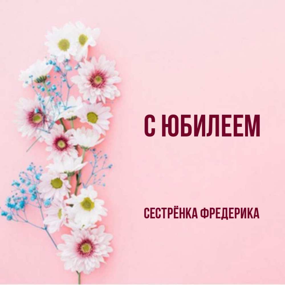 Открытка на каждый день с именем, Сестрёнка-Фредерика С юбилеем Родная моя с днем рождения тебя картинка с цветами белыми и голубыми Прикольная открытка с пожеланием онлайн скачать бесплатно 