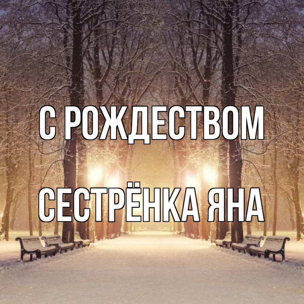 Открытка на каждый день с именем, Сестрёнка-Яна С рождеством зима, парк, фонарь, лес Прикольная открытка с пожеланием онлайн скачать бесплатно 