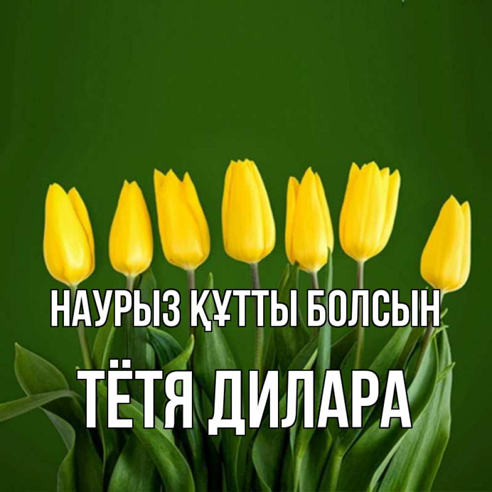 Открытка на каждый день с именем, Тётя-Дилара Наурыз құтты болсын желтого цвета 3 Прикольная открытка с пожеланием онлайн скачать бесплатно 