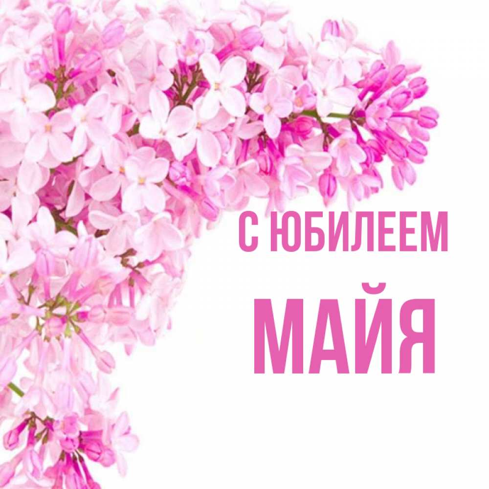 Открытка на каждый день с именем, Майя С юбилеем Сирень на белом фоне Прикольная открытка с пожеланием онлайн скачать бесплатно 