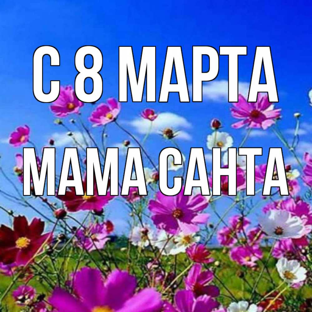 Открытка на каждый день с именем, Мама-Санта С 8 МАРТА цветы Прикольная открытка с пожеланием онлайн скачать бесплатно 