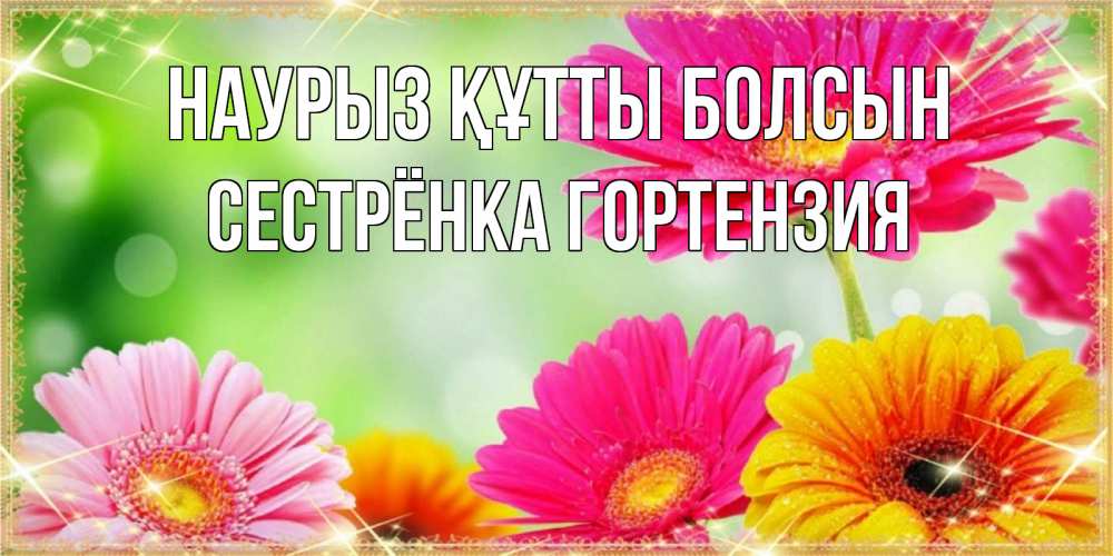 Открытка на каждый день с именем, Сестрёнка-Гортензия Наурыз құтты болсын цветочки для любимой женщины Прикольная открытка с пожеланием онлайн скачать бесплатно 