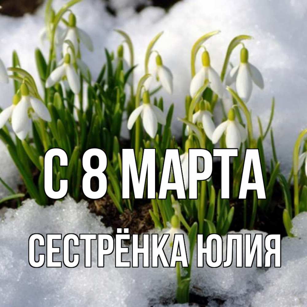 Открытка на каждый день с именем, Сестрёнка-Юлия С 8 марта цветы весенние Прикольная открытка с пожеланием онлайн скачать бесплатно 