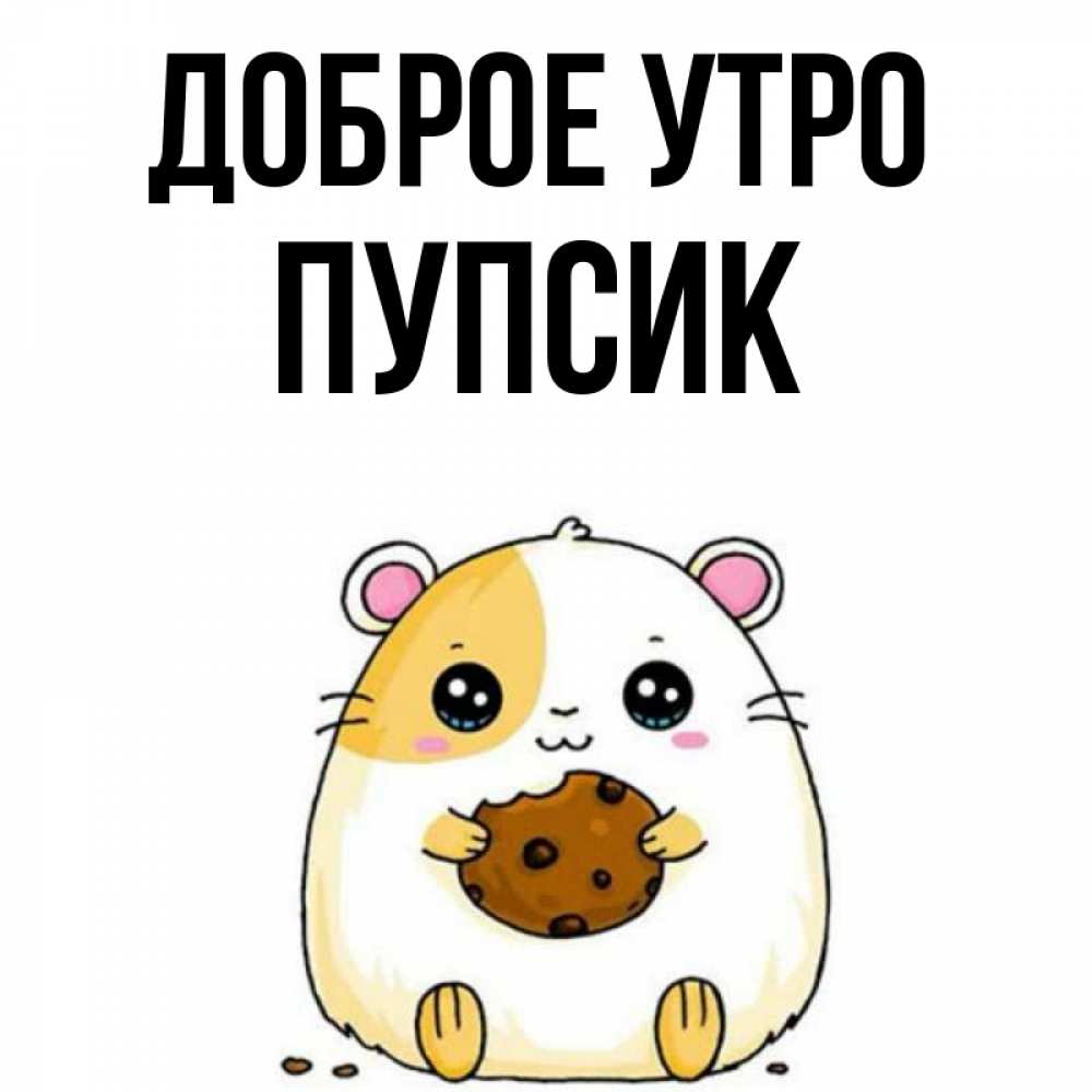 Открытка на каждый день с именем, Пупсик Доброе утро есть печеньку. Утречко Прикольная открытка с пожеланием онлайн скачать бесплатно 