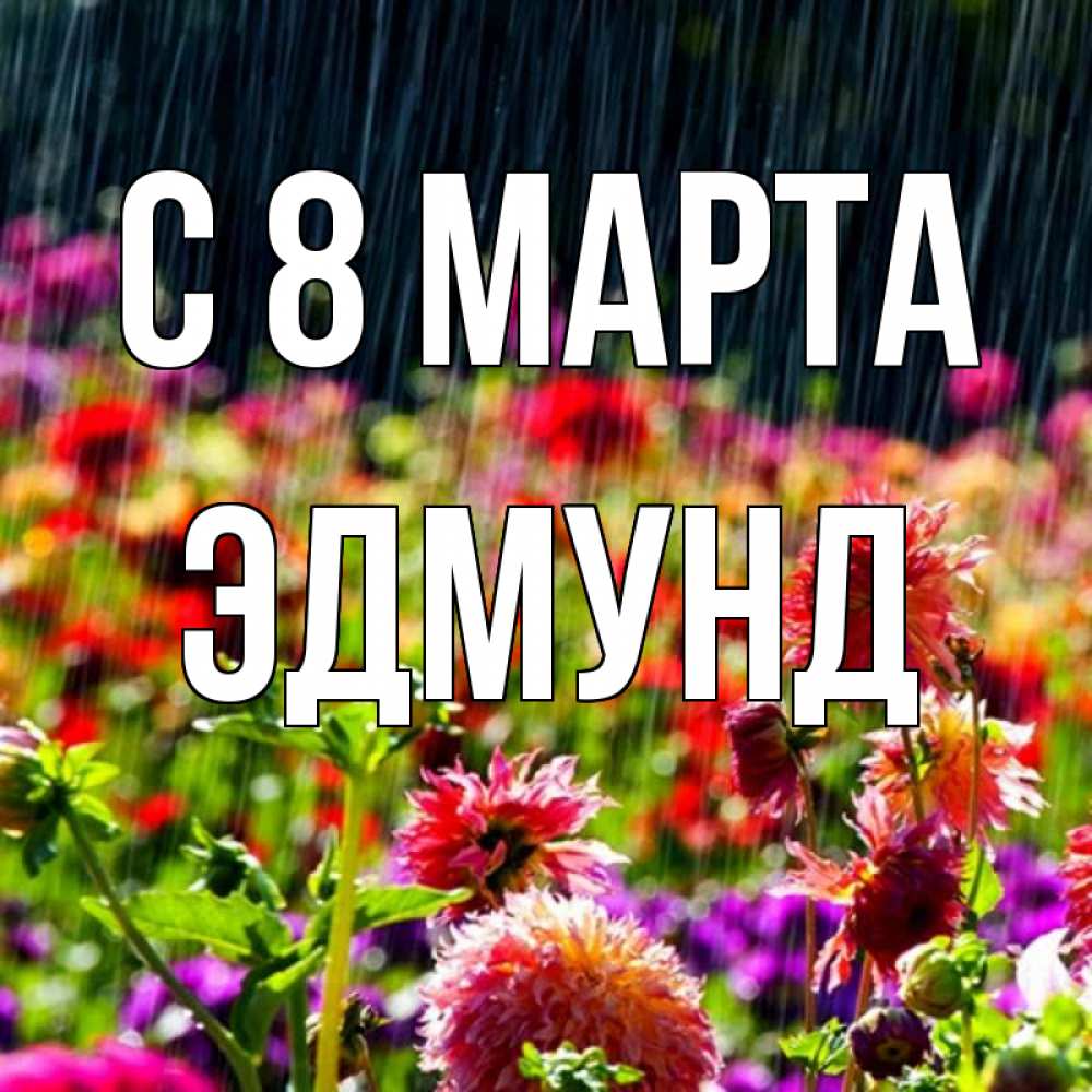 Открытка на каждый день с именем, Эдмунд С 8 МАРТА цветы под дождиком к международному женскому дню Прикольная открытка с пожеланием онлайн скачать бесплатно 
