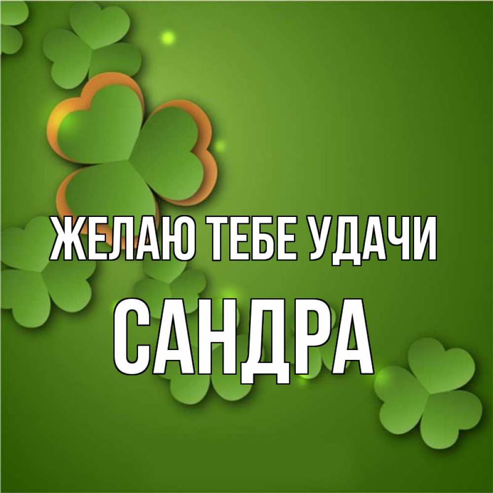 Открытка на каждый день с именем, Сандра Желаю тебе удачи много трехлистных листочков клевера Прикольная открытка с пожеланием онлайн скачать бесплатно 