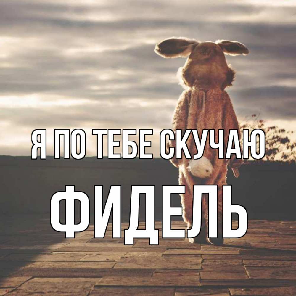 Открытка на каждый день с именем, Фидель Я по тебе скучаю даже в костюме зайца Прикольная открытка с пожеланием онлайн скачать бесплатно 