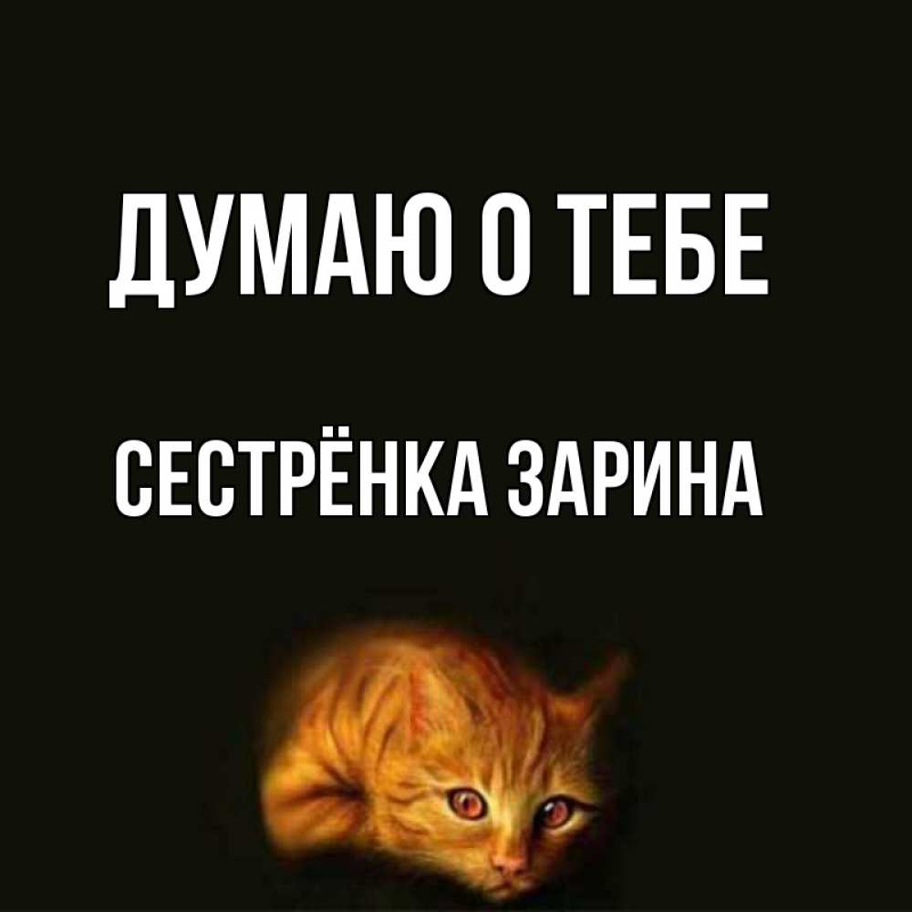Открытка на каждый день с именем, Сестрёнка-Зарина Думаю о тебе рыжий Прикольная открытка с пожеланием онлайн скачать бесплатно 