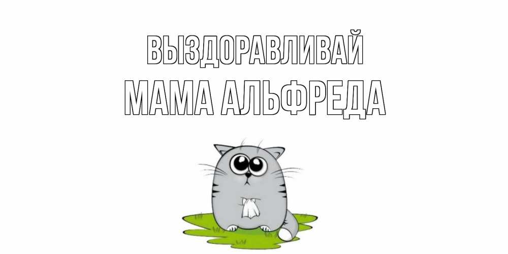 Открытка на каждый день с именем, Мама-Альфреда Выздоравливай кот и открытки про выздоровление Прикольная открытка с пожеланием онлайн скачать бесплатно 