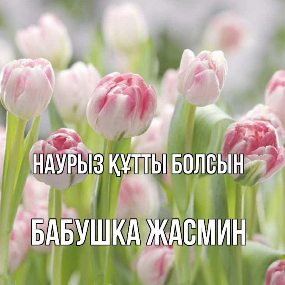 Открытка на каждый день с именем, Бабушка-Жасмин Наурыз құтты болсын цветы Прикольная открытка с пожеланием онлайн скачать бесплатно 