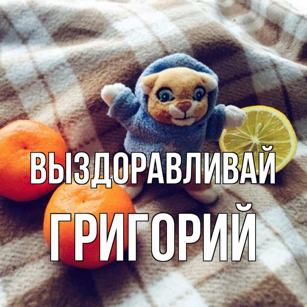 Открытка на каждый день с именем, Григорий Выздоравливай вот тебе апельсинка и лимон Прикольная открытка с пожеланием онлайн скачать бесплатно 