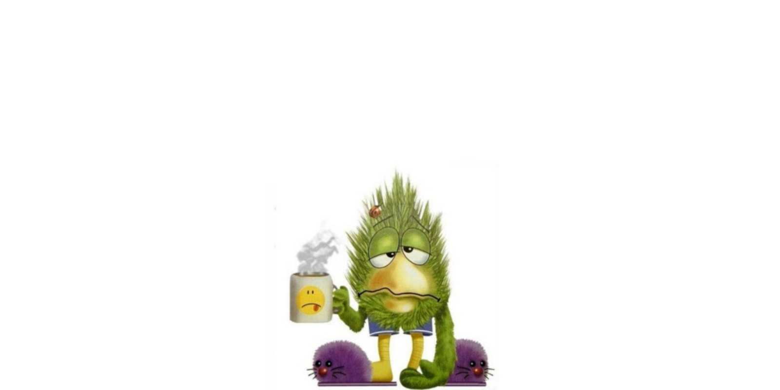 Открытка Монстрик с чаем желает не болеть выздоравливайте быстрее Выздоравливай 