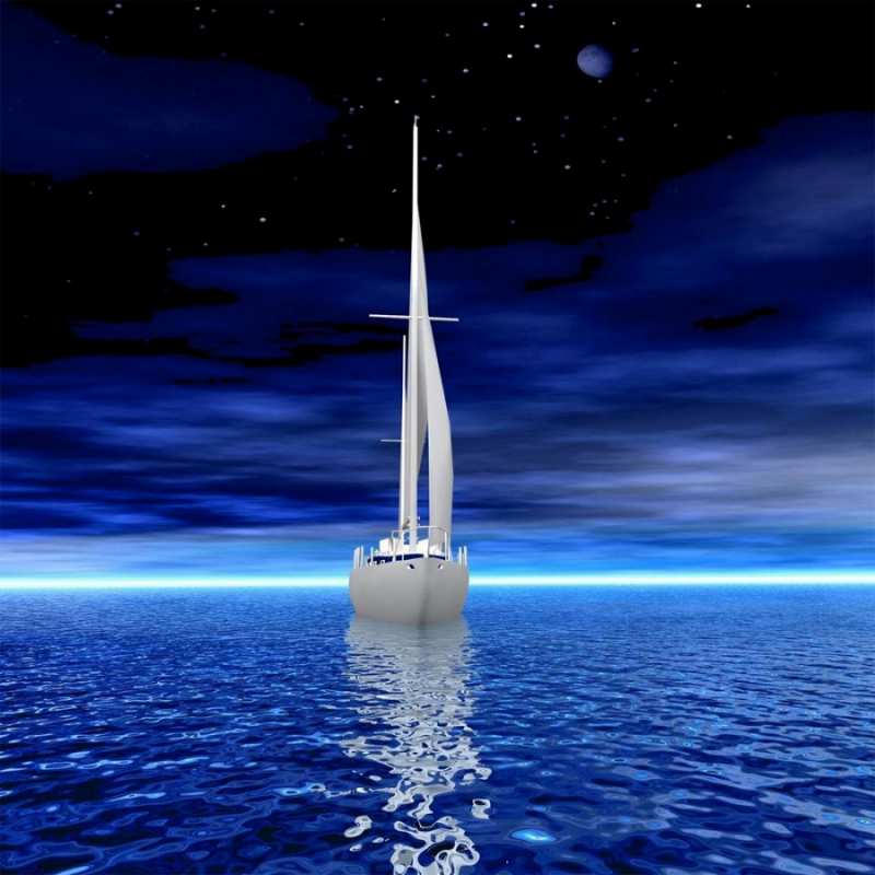 Открытка яхта в море  ночью  Спокойной ночи 