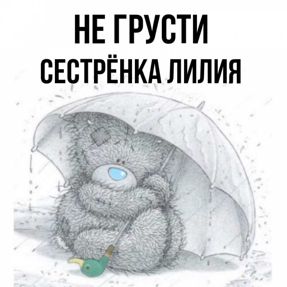 Открытка на каждый день с именем, Сестрёнка-Лилия Не грусти спасите мишку Тедди Прикольная открытка с пожеланием онлайн скачать бесплатно 
