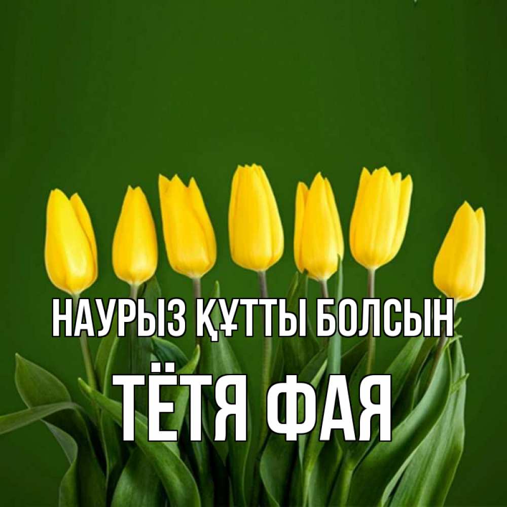 Открытка на каждый день с именем, Тётя-Фая Наурыз құтты болсын желтого цвета 3 Прикольная открытка с пожеланием онлайн скачать бесплатно 