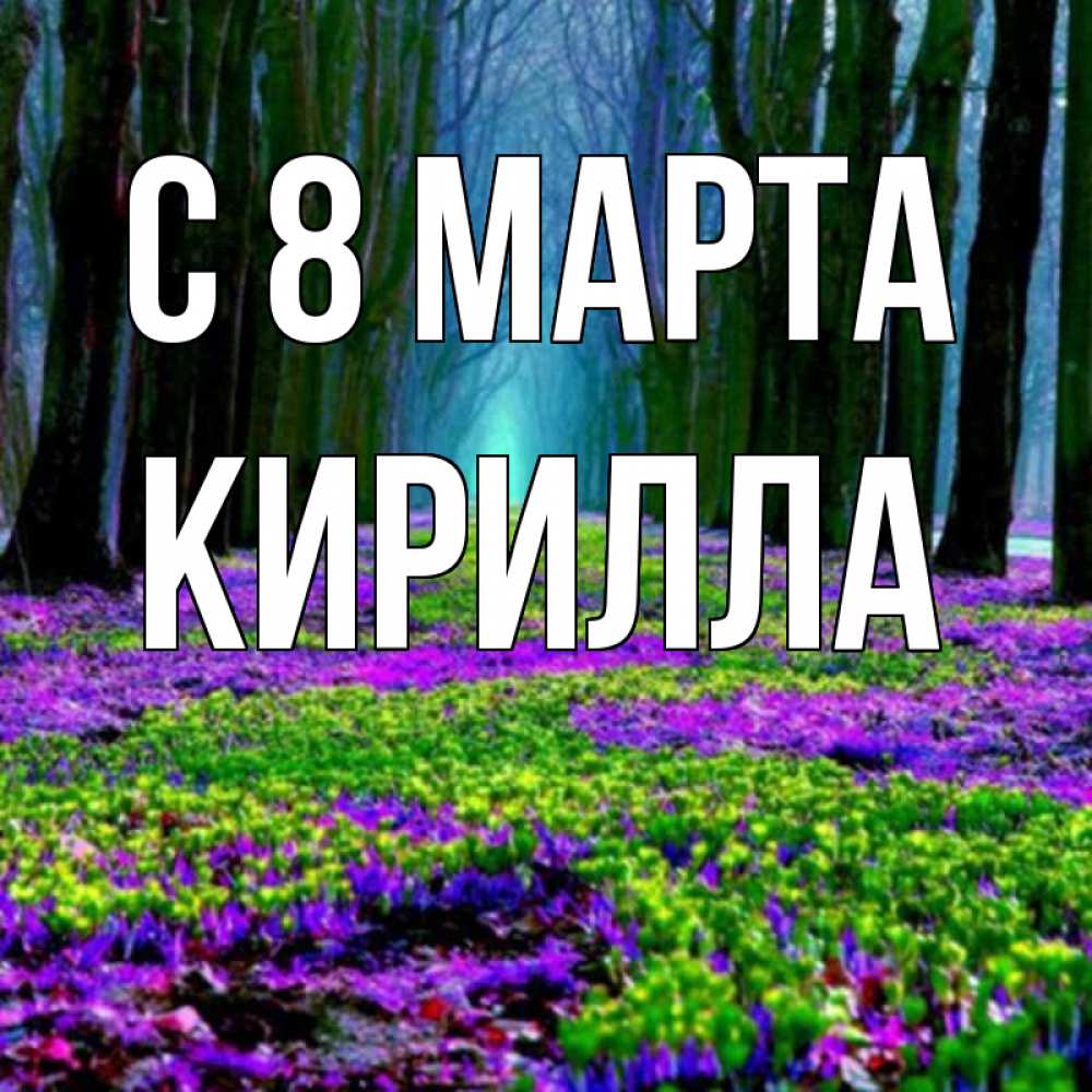 Открытка на каждый день с именем, Кирилла С 8 МАРТА фиолетовые цветы в лесу 1 Прикольная открытка с пожеланием онлайн скачать бесплатно 