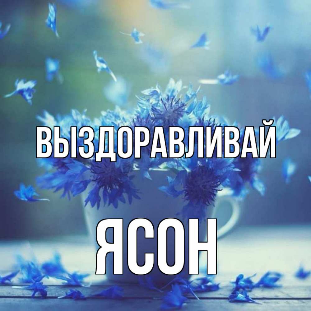 Открытка на каждый день с именем, Ясон Выздоравливай кружка с зельем и цветами Прикольная открытка с пожеланием онлайн скачать бесплатно 