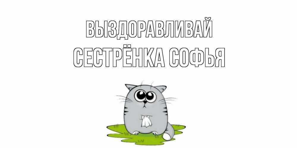 Открытка на каждый день с именем, Сестрёнка-Софья Выздоравливай кот и открытки про выздоровление Прикольная открытка с пожеланием онлайн скачать бесплатно 