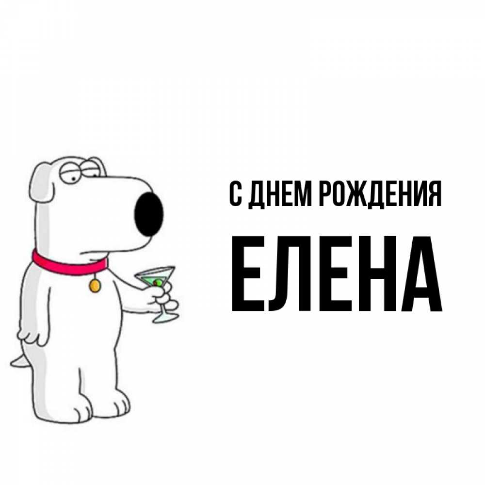 Открытка на каждый день с именем, Елена С днем рождения песик с оливками Прикольная открытка с пожеланием онлайн скачать бесплатно 