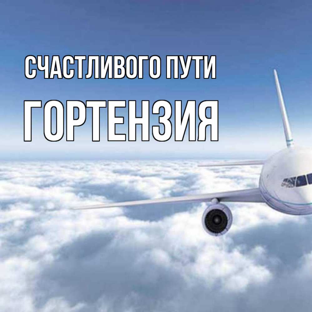 Открытка на каждый день с именем, Гортензия Счастливого пути белые облака и половина самолета Прикольная открытка с пожеланием онлайн скачать бесплатно 