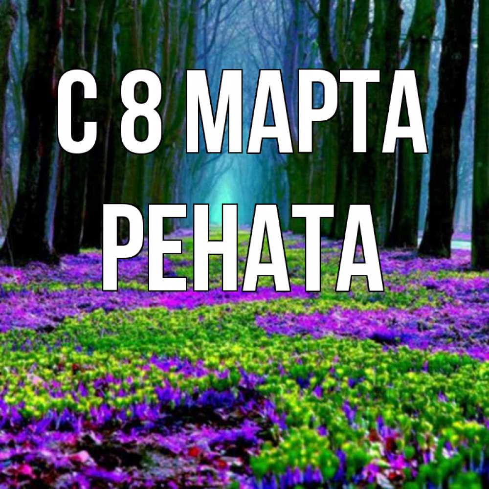 Открытка на каждый день с именем, Рената С 8 МАРТА фиолетовые цветы в лесу 1 Прикольная открытка с пожеланием онлайн скачать бесплатно 