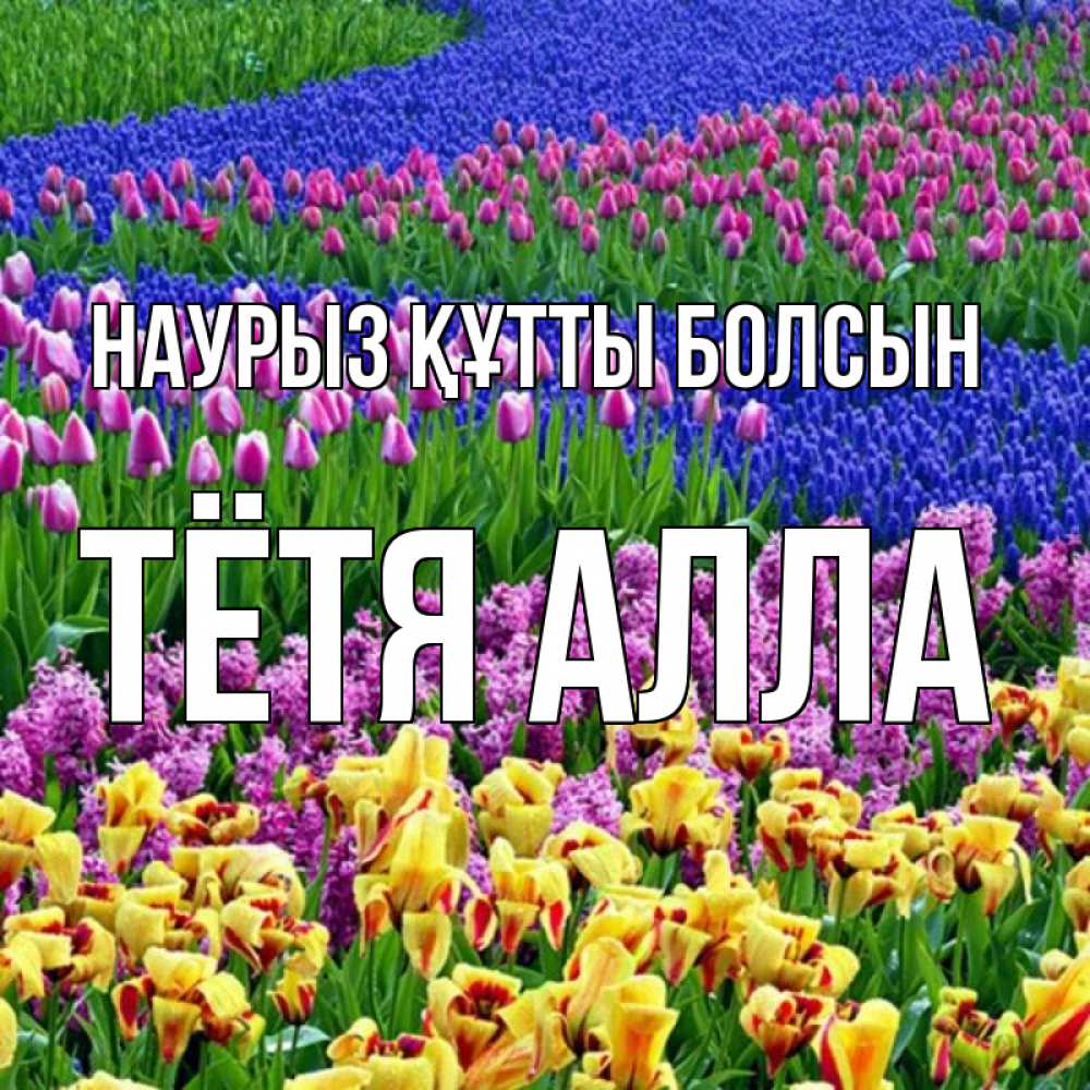 Открытка на каждый день с именем, Тётя-Алла Наурыз құтты болсын цветы Прикольная открытка с пожеланием онлайн скачать бесплатно 